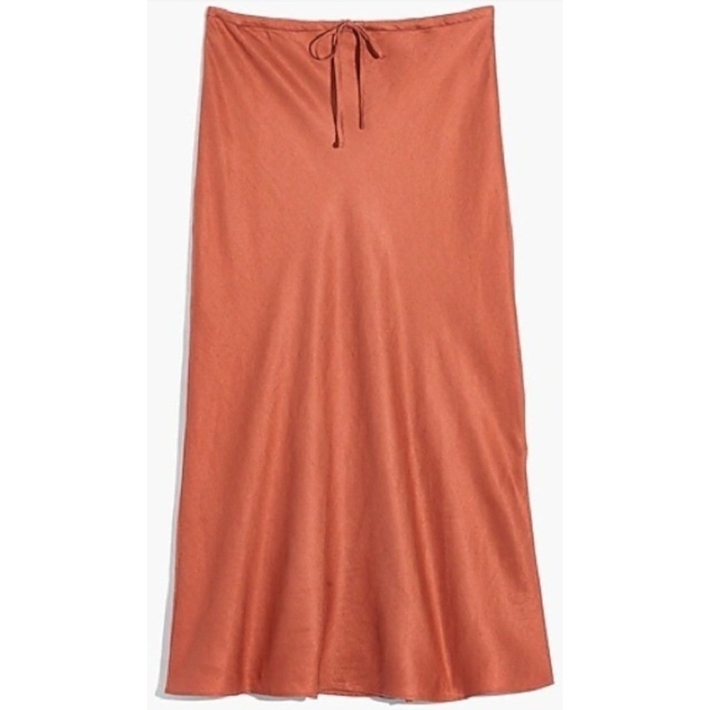 Madewell Satin Slip Midi Skirt Rust Orange Tie Waist Size 24W NWT